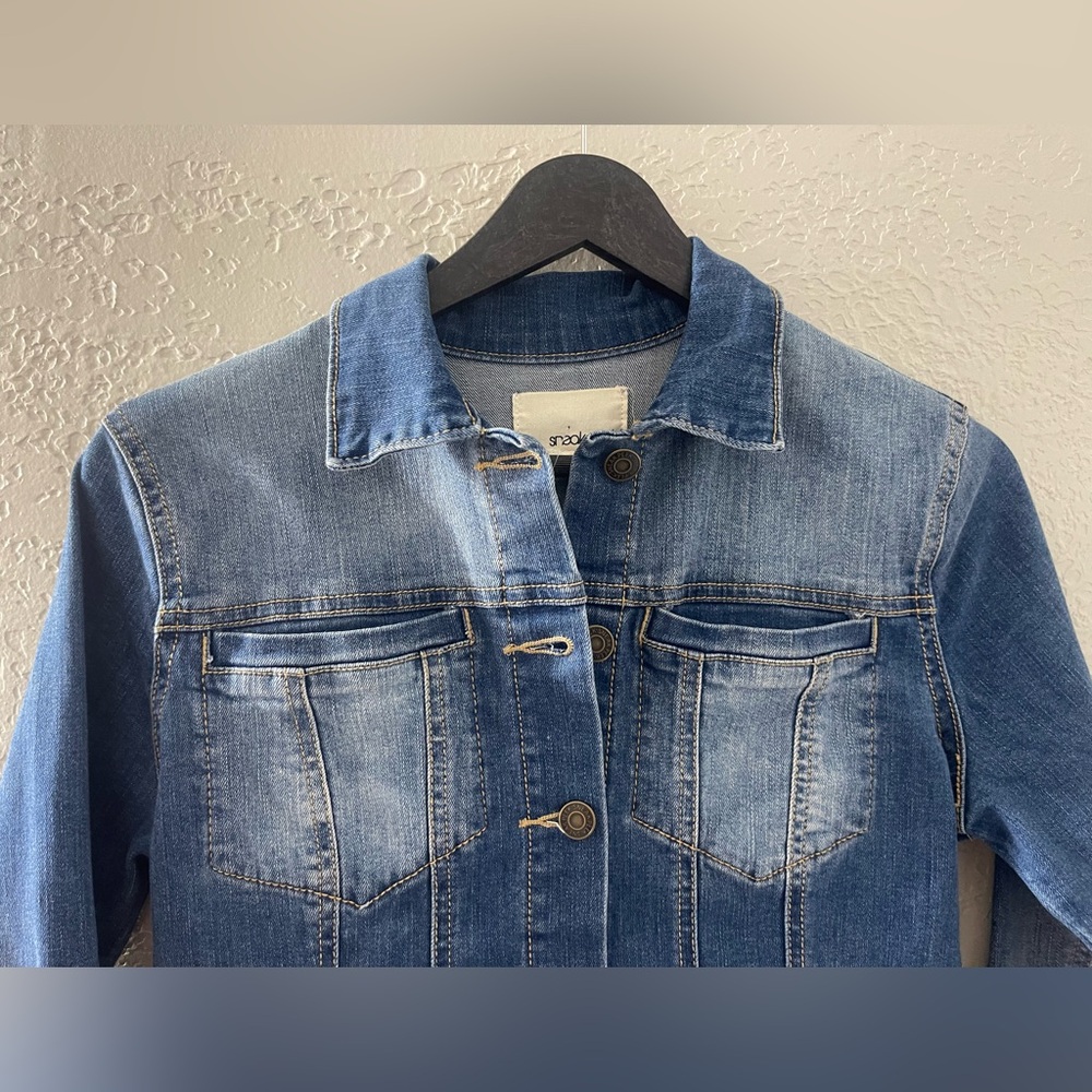 NWT Sneak Peek Y2K Women’s Denim Classic Fit Medium‎ Wash Blue Jean Jacket Small - Picture 2 of 7